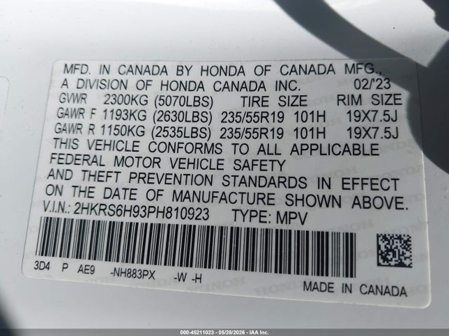 Продажа на аукционе авто 2023 Honda Cr-v Hybrid Sport Touring, vin: 2HKRS6H93PH810923, номер лота: 45211023