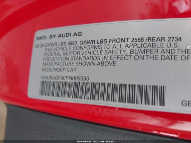 Aukcja sprzedaży 2024 Audi A5 Cabriolet Prestige 45 Tfsi S Line Quattro S Tronic, vin: WAU5AGF50RN009390, numer aukcji: 45211055