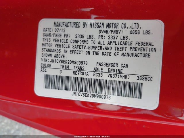 45211063 :رقم المزاد ، JN1CV6EK2DM900976 vin ، 2013 Infiniti G37 Journey مزاد بيع
