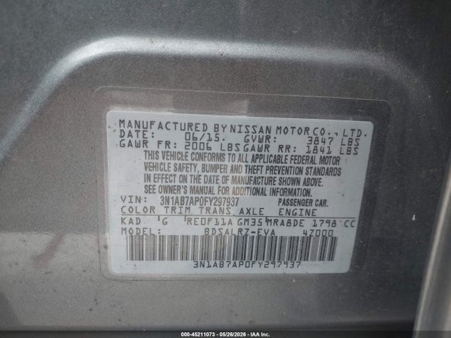 Aukcja sprzedaży 2015 Nissan Sentra Sr, vin: 3N1AB7AP0FY297937, numer aukcji: 45211073