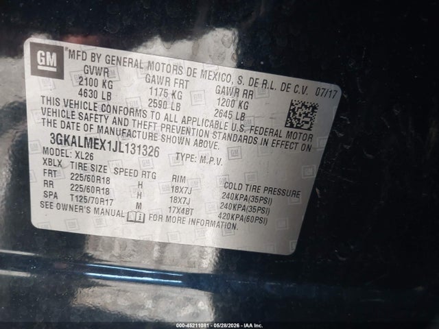 Aukcja sprzedaży 2018 Gmc Terrain Sle, vin: 3GKALMEX1JL131326, numer aukcji: 45211081