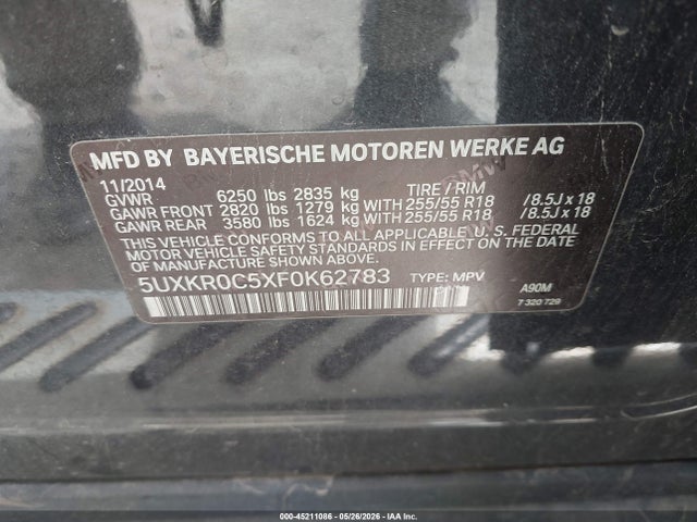 Продаж на аукціоні авто 2015 Bmw X5 Xdrive35i, vin: 5UXKR0C5XF0K62783, номер лоту: 45211086