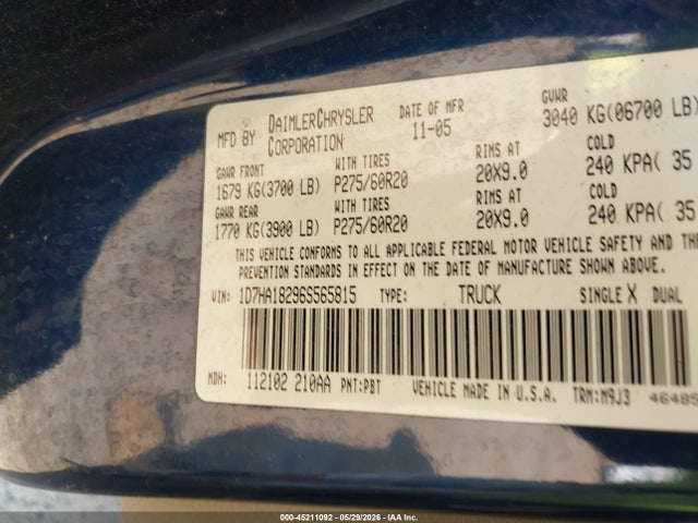 Aukcja sprzedaży 2006 Dodge Ram 1500 Slt, vin: 1D7HA18296S565815, numer aukcji: 45211092