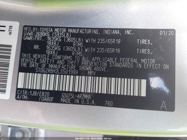 Toyota Highlander Xle 2020 5TDGZRBH2LS501999 Image 9