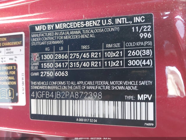 4JGFB4JB2PA872398 Mercedes-Benz GLE 350