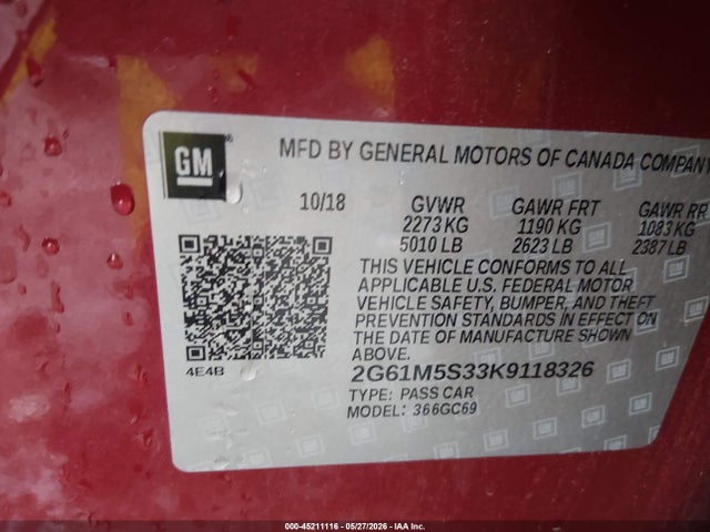 Aukcja sprzedaży 2019 Cadillac Xts Luxury, vin: 2G61M5S33K9118326, numer aukcji: 45211116