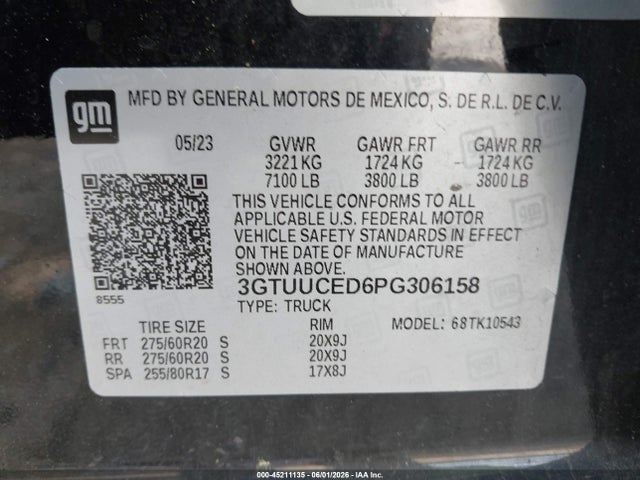 45211135 :رقم المزاد ، 3GTUUCED6PG306158 vin ، 2023 Gmc Sierra 1500 4wd  Short Box Elevation With 3sb مزاد بيع