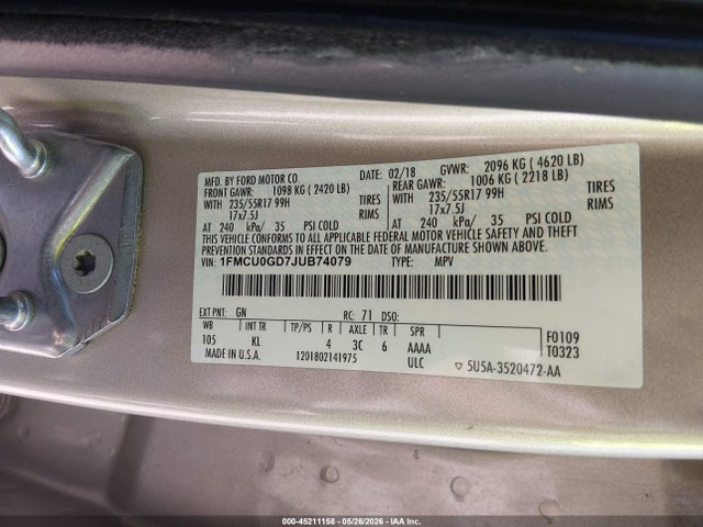 Ford ESCAPE SE 2018 1FMCU0GD7JUB74079 Image 9