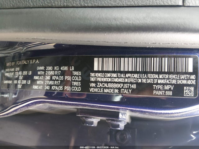 2019 Jeep Renegade Latitude 4x4 მანქანა იყიდება აუქციონზე, vin: ZACNJBBB6KPJ97148, აუქციონის ნომერი: 45211159