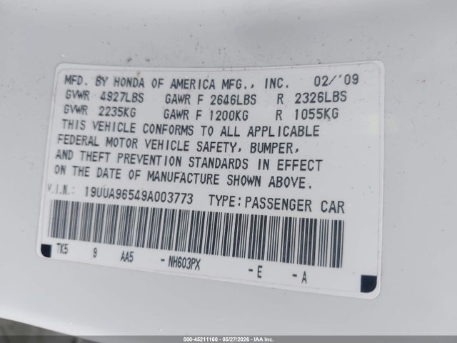 Aukcja sprzedaży 2009 Acura Tl 3.7, vin: 19UUA96549A003773, numer aukcji: 45211160