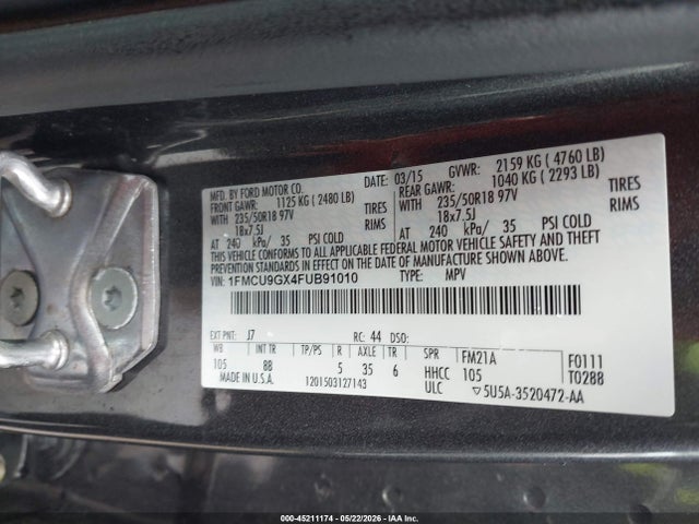 Aukcja sprzedaży 2015 Ford Escape Se, vin: 1FMCU9GX4FUB91010, numer aukcji: 45211174