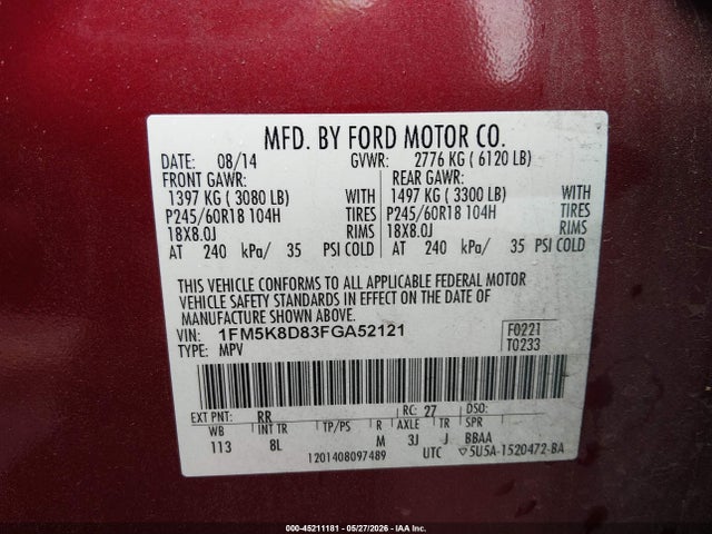 Aukcja sprzedaży 2015 Ford Explorer Xlt, vin: 1FM5K8D83FGA52121, numer aukcji: 45211181