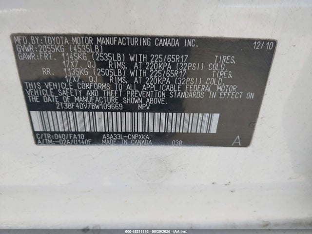 Продаж на аукціоні авто 2011 Toyota Rav4, vin: 2T3BF4DV7BW109669, номер лоту: 45211183
