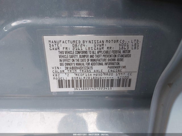 45211201 :رقم المزاد ، 3N1AB8DV4SY223415 vin ، 2025 Nissan Sentra Sr مزاد بيع