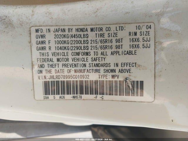 Продаж на аукціоні авто 2005 Honda Cr-v Se, vin: JHLRD78995C010932, номер лоту: 45211222