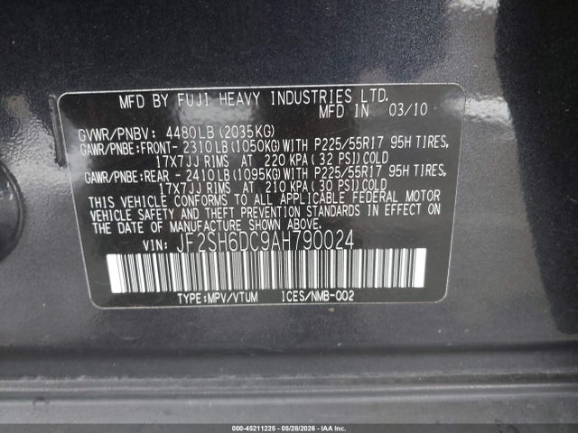 Aukcja sprzedaży 2010 Subaru Forester 2.5x Limited, vin: JF2SH6DC9AH790024, numer aukcji: 45211225