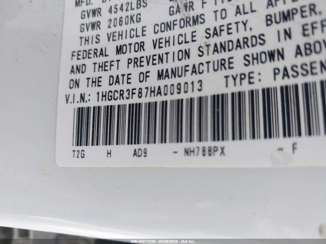 Продажа на аукционе авто 2017 Honda Accord Ex-l V6, vin: 1HGCR3F87HA009013, номер лота: 45211236