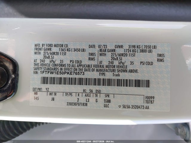 Продаж на аукціоні авто 2023 Ford F-150 Xl, vin: 1FTFW1E50PKE76573, номер лоту: 45211244