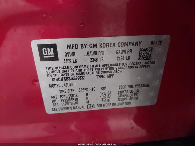 Aukcja sprzedaży 2018 Buick Encore Preferred Ii, vin: KL4CJFSB3JB699832, numer aukcji: 45211247