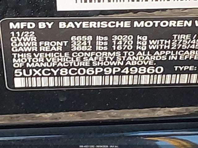 Aukcja sprzedaży 2023 Bmw X6 M50i, vin: 5UXCY8C06P9P49860, numer aukcji: 45211252