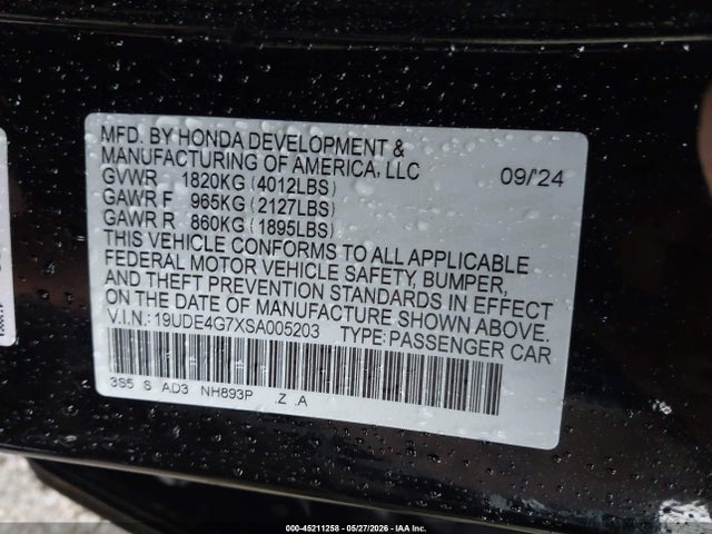 Aukcja sprzedaży 2025 Acura Integra A-spec Technology, vin: 19UDE4G7XSA005203, numer aukcji: 45211258