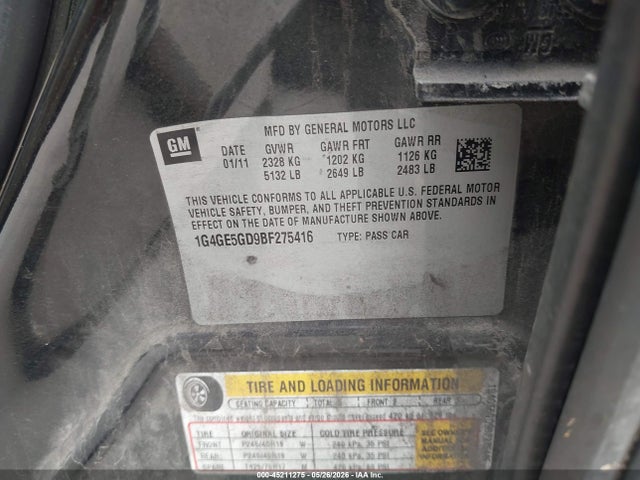 45211275 :رقم المزاد ، 1G4GE5GD9BF275416 vin ، 2011 Buick Lacrosse Cxs مزاد بيع