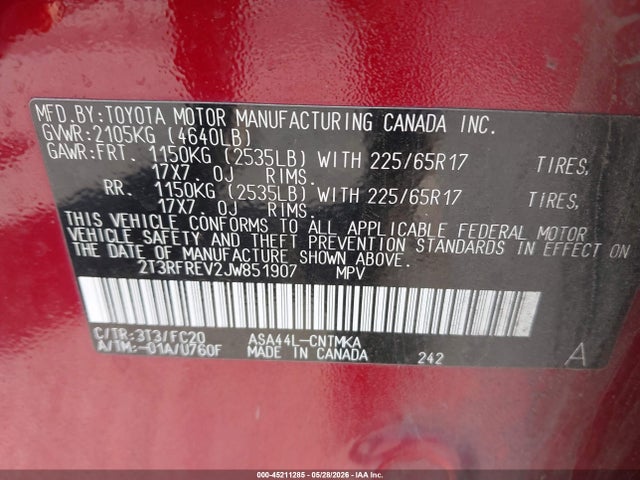 Aukcja sprzedaży 2018 Toyota Rav4 Xle, vin: 2T3RFREV2JW851907, numer aukcji: 45211285