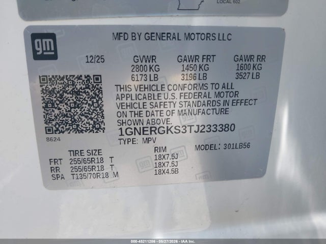 Продажа на аукционе авто 2026 Chevrolet Traverse Fwd Lt, vin: 1GNERGKS3TJ233380, номер лота: 45211286