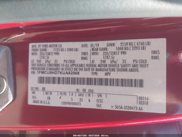 Ford ESCAPE SEL 2019 1FMCU9HD7KUA82068 Image 9