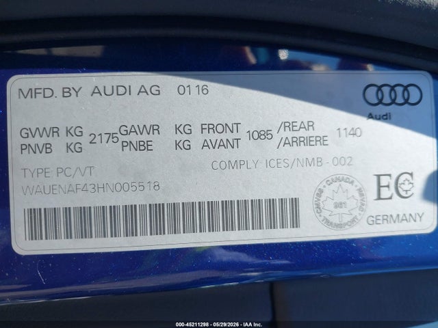 Aukcja sprzedaży 2017 Audi A4 2.0t Premium, vin: WAUENAF43HN005518, numer aukcji: 45211298