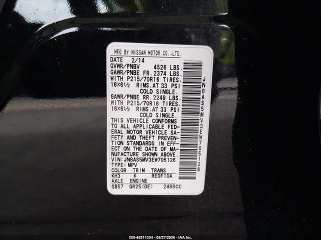 Продажа на аукционе авто 2014 Nissan Rogue Select S, vin: JN8AS5MV3EW705126, номер лота: 45211304