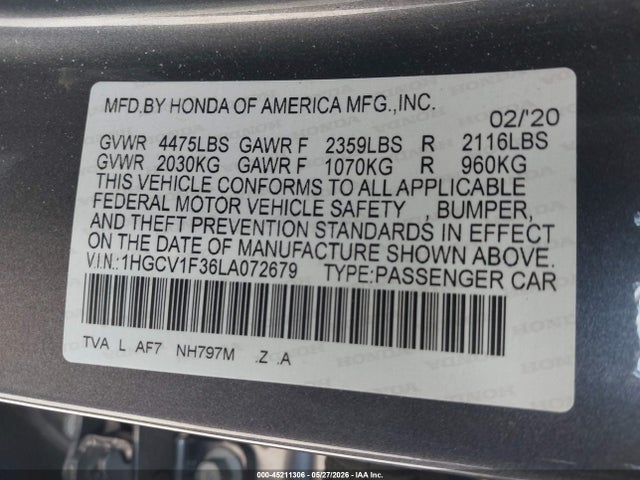 1HGCV1F36LA072679 Honda Accord Sport