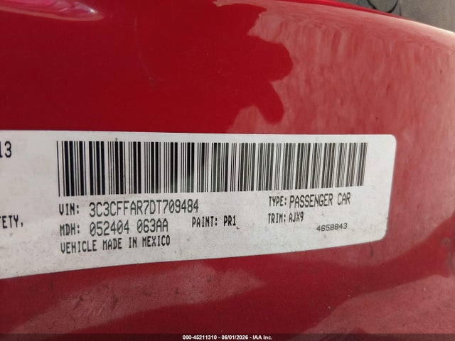 45211310 :رقم المزاد ، 3C3CFFAR7DT709484 vin ، 2013 Fiat 500 Pop مزاد بيع