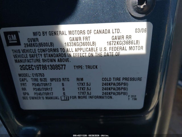 Продажа на аукционе авто 2006 Chevrolet Silverado 1500 Lt1, vin: 2GCEC19T861308577, номер лота: 45211326