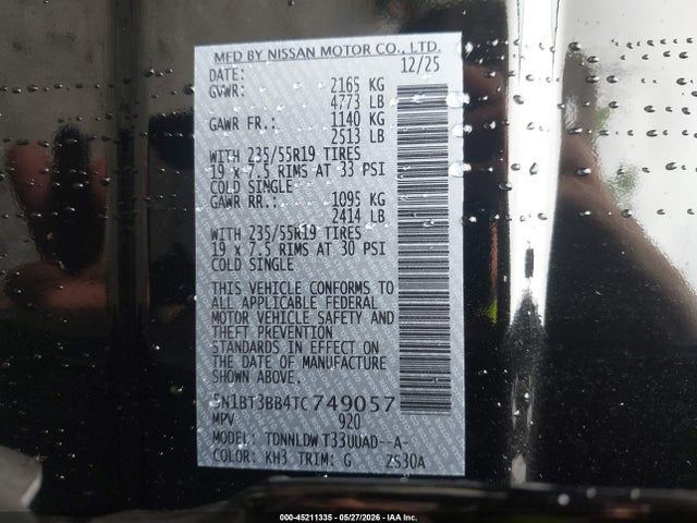 2026 Nissan Rogue Dark Armor მანქანა იყიდება აუქციონზე, vin: 5N1BT3BB4TC749057, აუქციონის ნომერი: 45211335