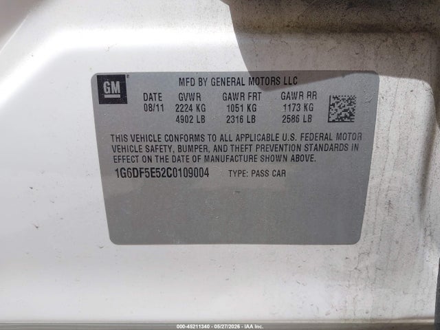 45211340 :رقم المزاد ، 1G6DF5E52C0109004 vin ، 2012 Cadillac Cts Luxury مزاد بيع