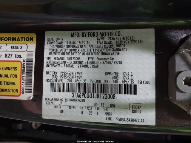 Продажа на аукционе авто 2018 Ford Fusion Hybrid S, vin: 3FA6P0UU1JR123008, номер лота: 45211341