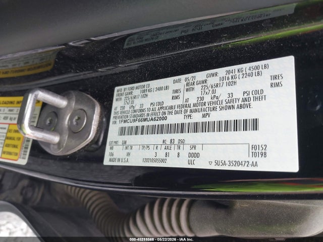 Aukcja sprzedaży 2021 Ford Escape S, vin: 1FMCU9F66MUA62000, numer aukcji: 45211348