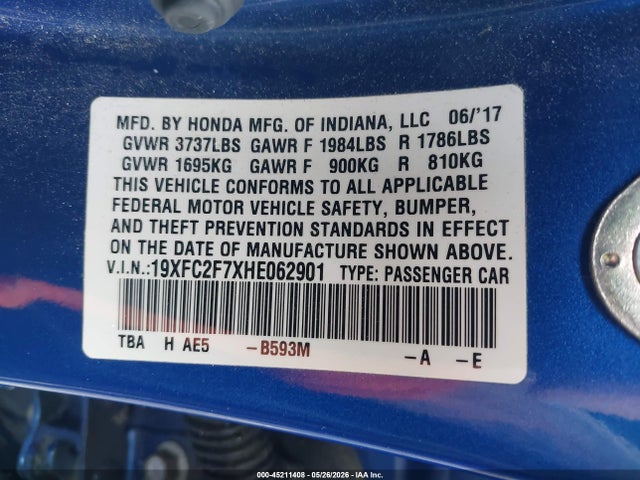 Honda CIVIC EX 2017 19XFC2F7XHE062901 Image 9