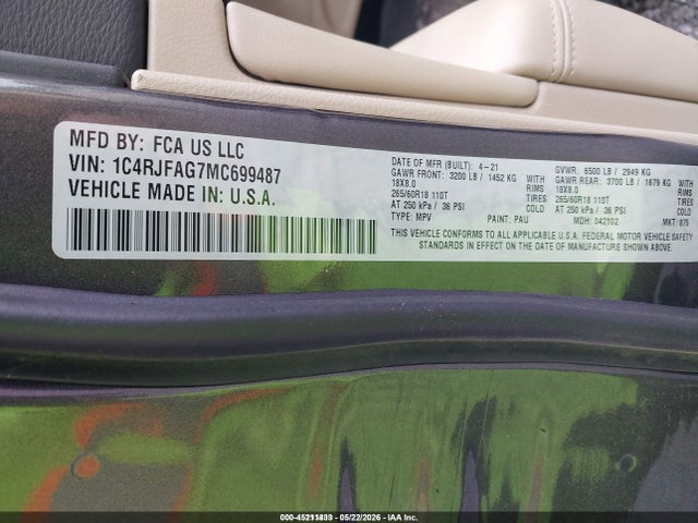 Aukcja sprzedaży 2021 Jeep Grand Cherokee Laredo E 4x4, vin: 1C4RJFAG7MC699487, numer aukcji: 45211433
