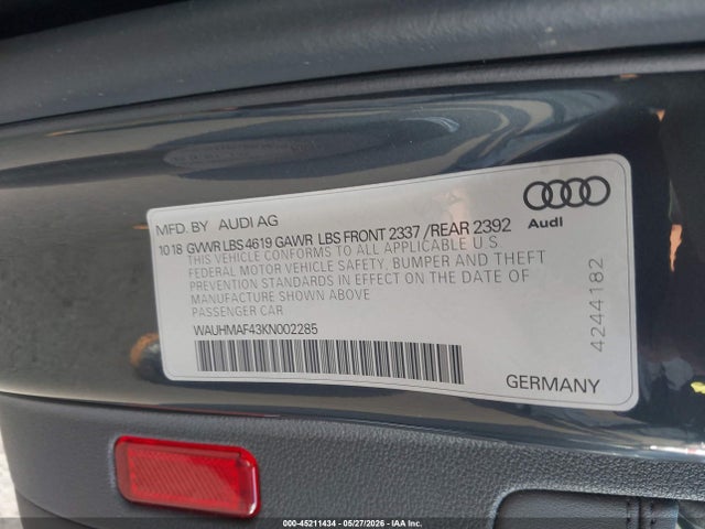Aukcja sprzedaży 2019 Audi A4 40 Premium, vin: WAUHMAF43KN002285, numer aukcji: 45211434