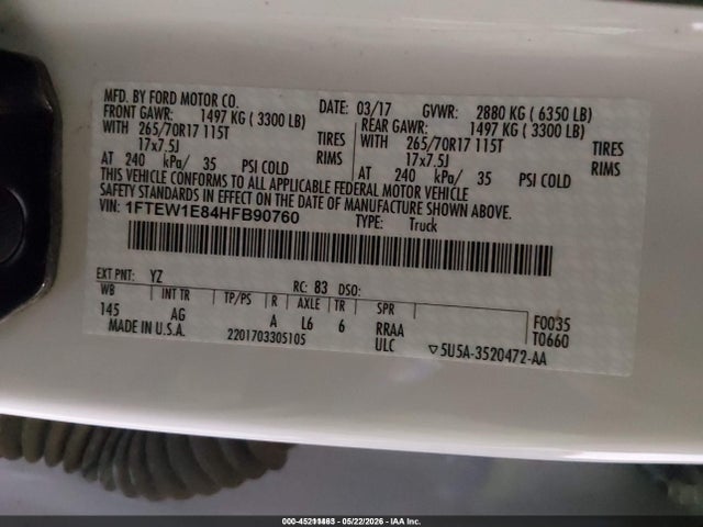 Ford F-150 Xl 2017 1FTEW1E84HFB90760 Image 9