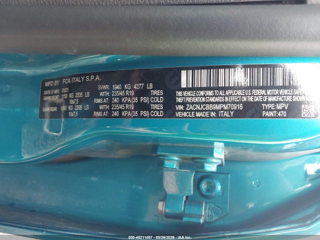 Продажа на аукционе авто 2021 Jeep Renegade Latitude Fwd, vin: ZACNJCBB9MPM70916, номер лота: 45211497