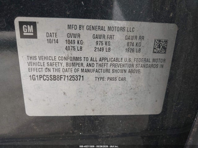1G1PC5SB8F7125371 Chevrolet Cruze 1lt Auto