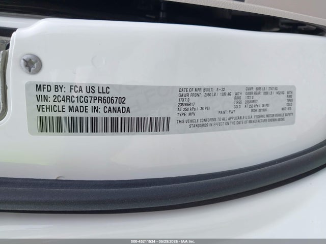 2023 Chrysler Voyager Lx მანქანა იყიდება აუქციონზე, vin: 2C4RC1CG7PR606702, აუქციონის ნომერი: 45211534