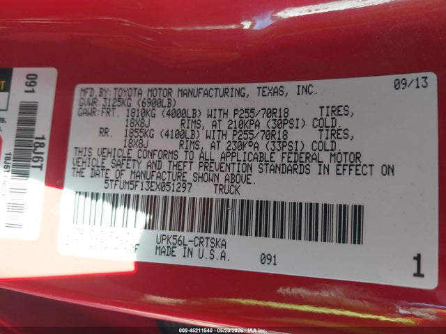 Aukcja sprzedaży 2014 Toyota Tundra Sr 4.6l V8, vin: 5TFUM5F13EX051297, numer aukcji: 45211540