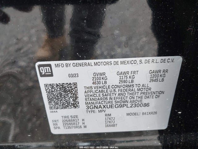 Продажа на аукционе авто 2023 Chevrolet Equinox Awd Lt, vin: 3GNAXUEG9PL230086, номер лота: 45211552
