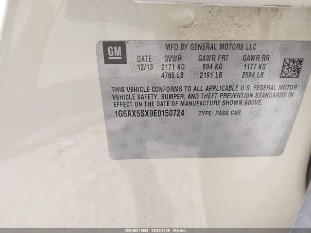 Продаж на аукціоні авто 2014 Cadillac Cts Luxury, vin: 1G6AX5SX9E0150724, номер лоту: 45211553