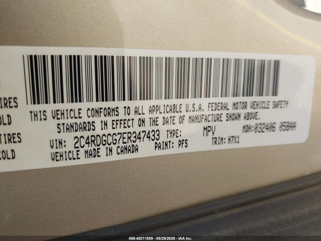 Aukcja sprzedaży 2014 Dodge Grand Caravan Sxt/sxt 30th Anniversary, vin: 2C4RDGCG7ER347433, numer aukcji: 45211559