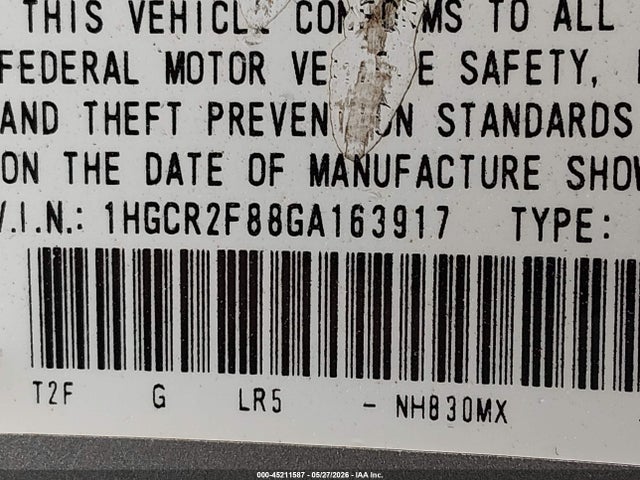 1HGCR2F88GA163917 Honda Accord Ex-l